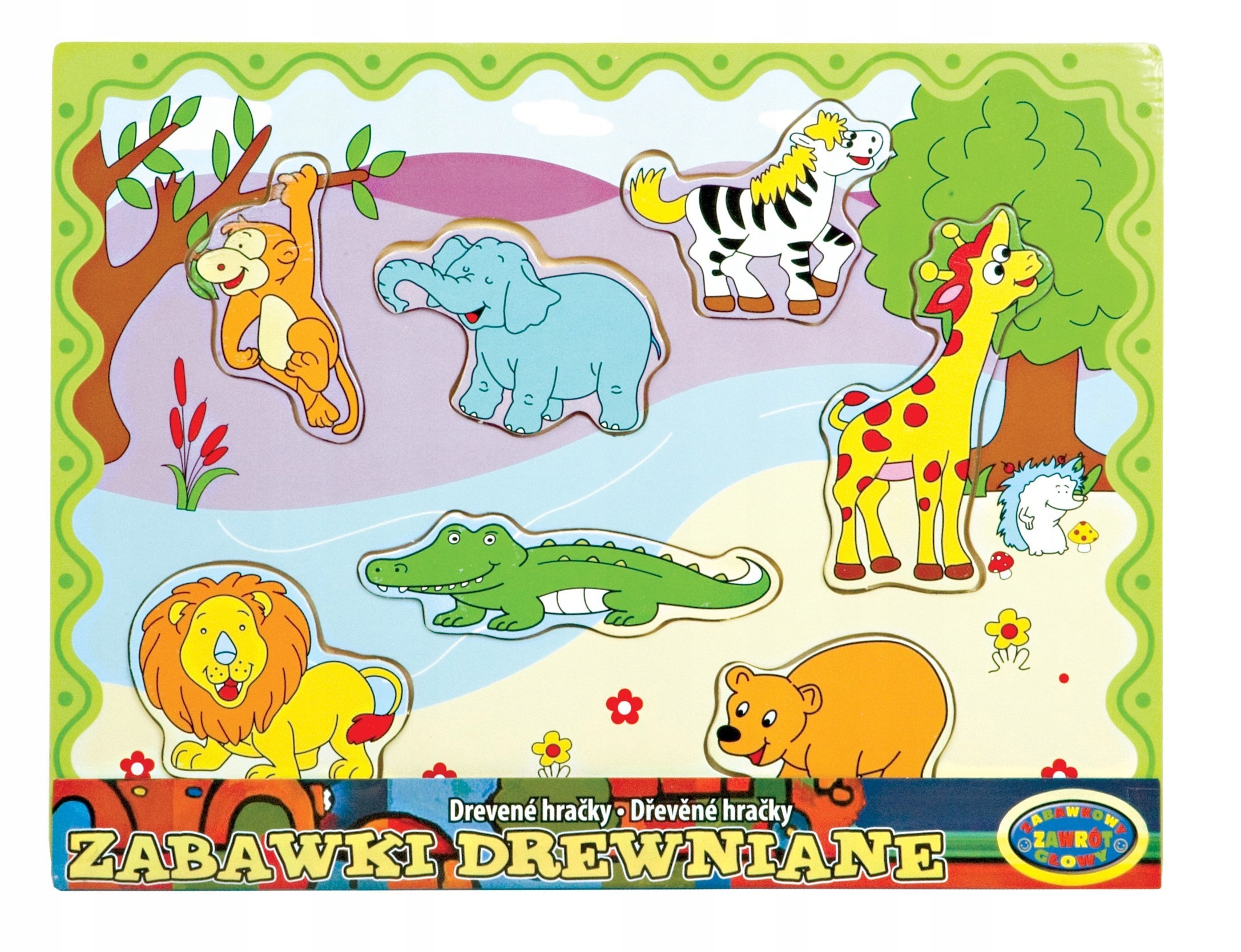 Puzzle drewniane zwierzątka krokodyl, małpa, lew 178 elementów
