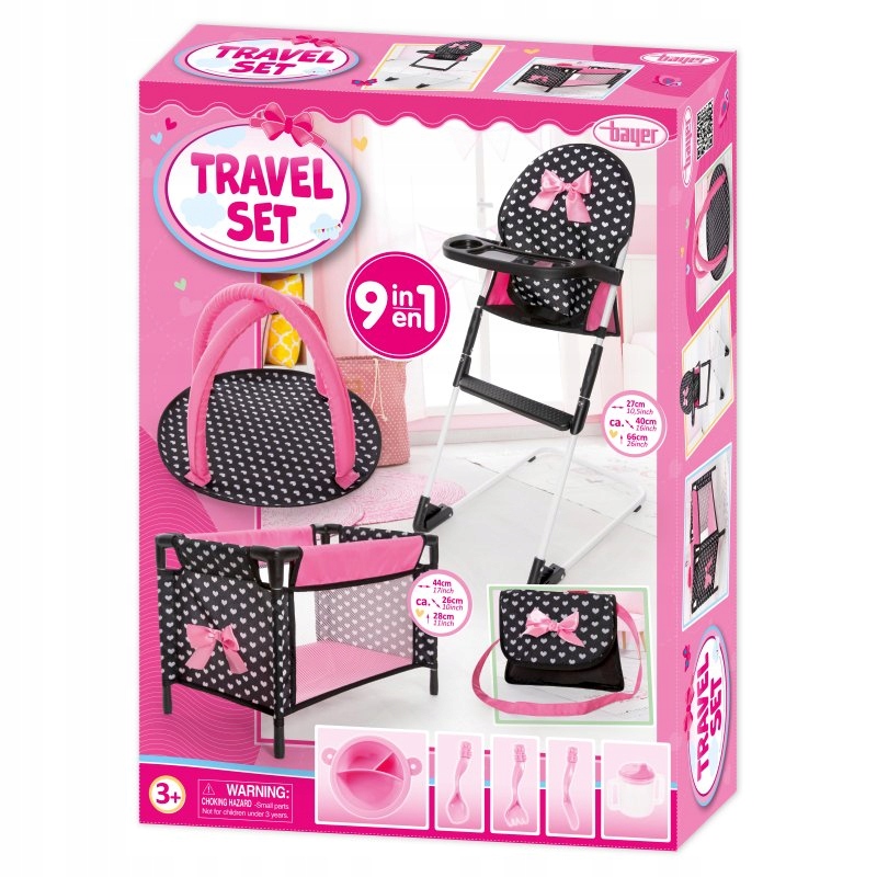 Łóżeczko Dla Lalki Turystyczne, Krzesełko Do Karmienia Z Akcesoriami Bayer