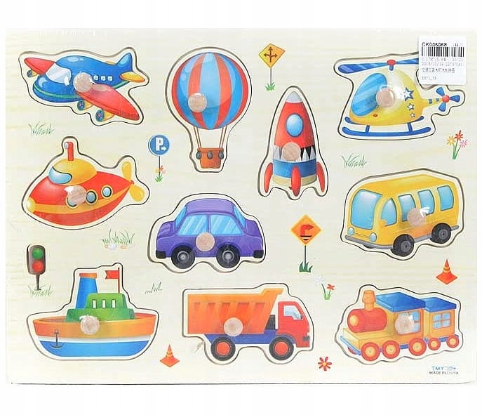Puzzle drewniane Bigtoys pojazdy 10 elementów z uchwytami