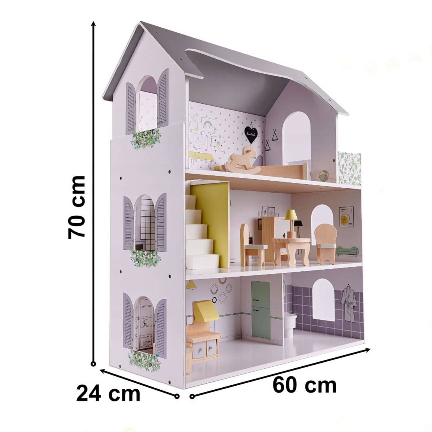 Domek drewniany dla lalek 70 cm