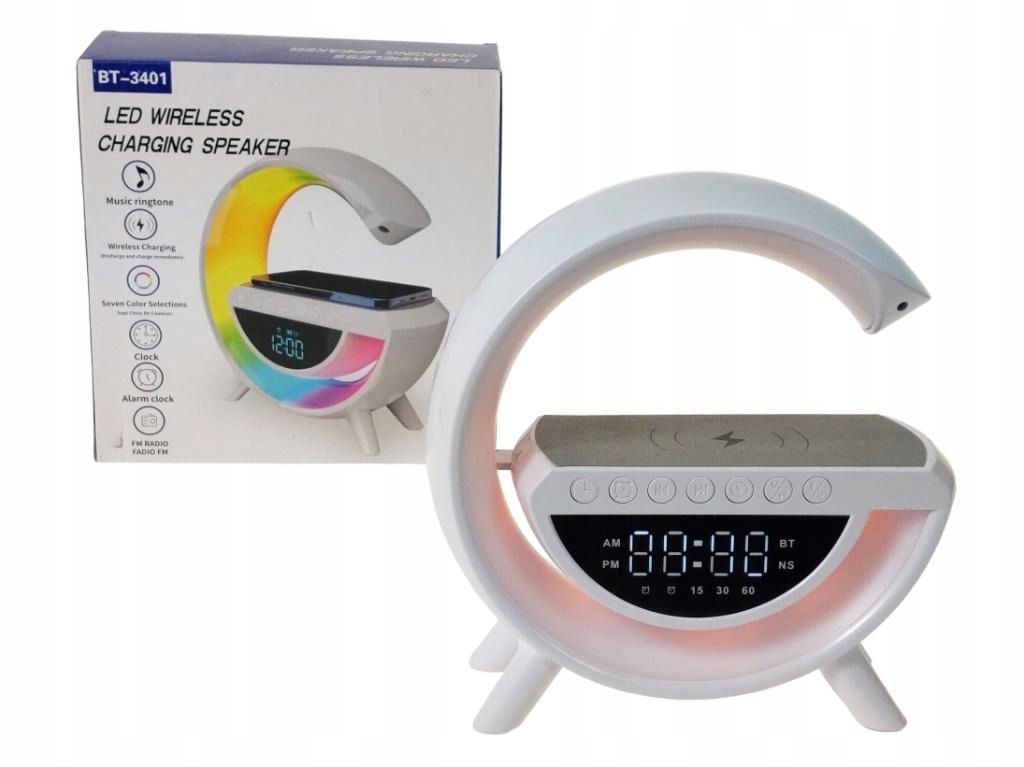 Głośnik Zegar Budzik Ładowarka Indukcyjna QI Bezprzewodowa 3w1