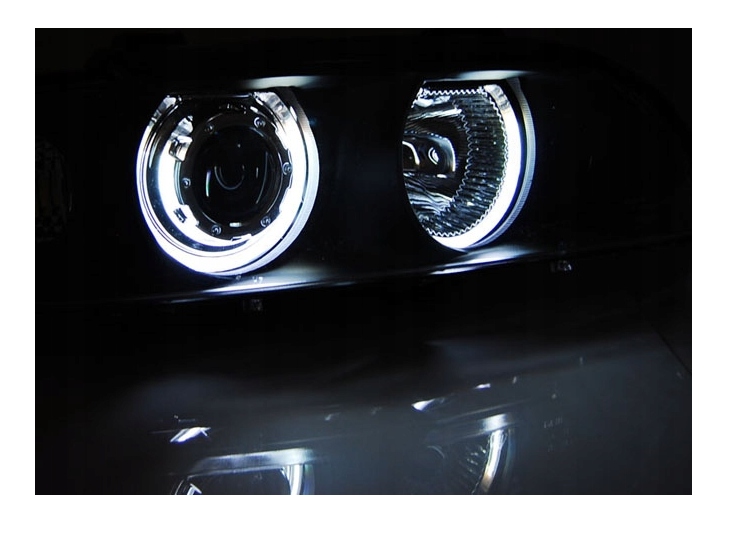 LAMPY REFLEKTORY DO BMW E39 OD 1995 DO 2000 Roku BIAŁE RINGI CCFL H7 GRATIS