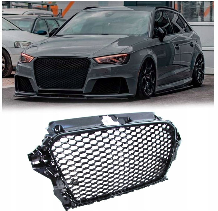 GRILL ATRAPADO  Audi A3 8V OD 2012 DO 2016 Roku RS3 LOOK CZARNY POŁYSK  PDC