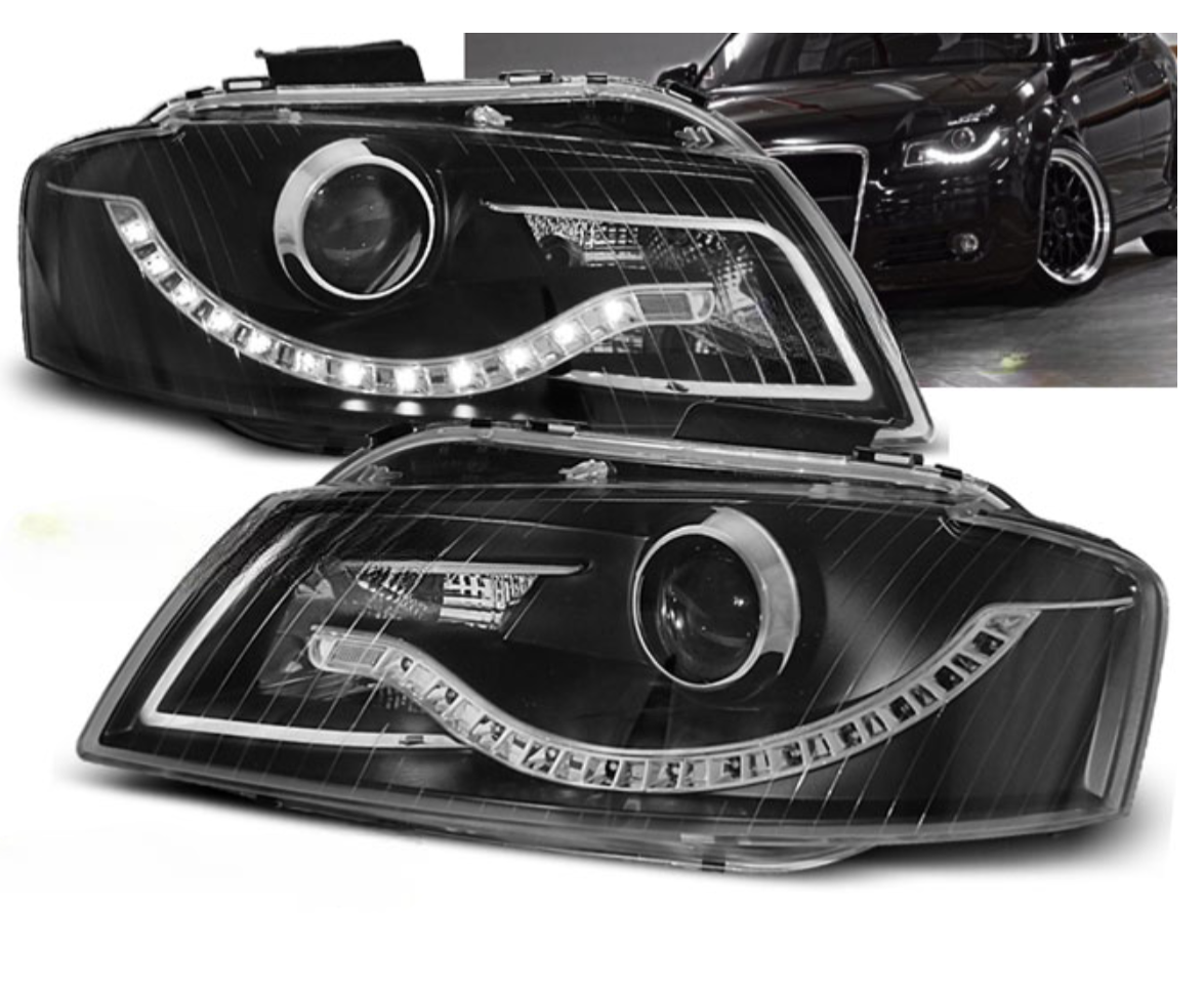 Lampy Reflektory AUDI A3 8P Od 2003 Do 2008 DAYLIGHT BLACK GRATIS  ŻARÓWKI
