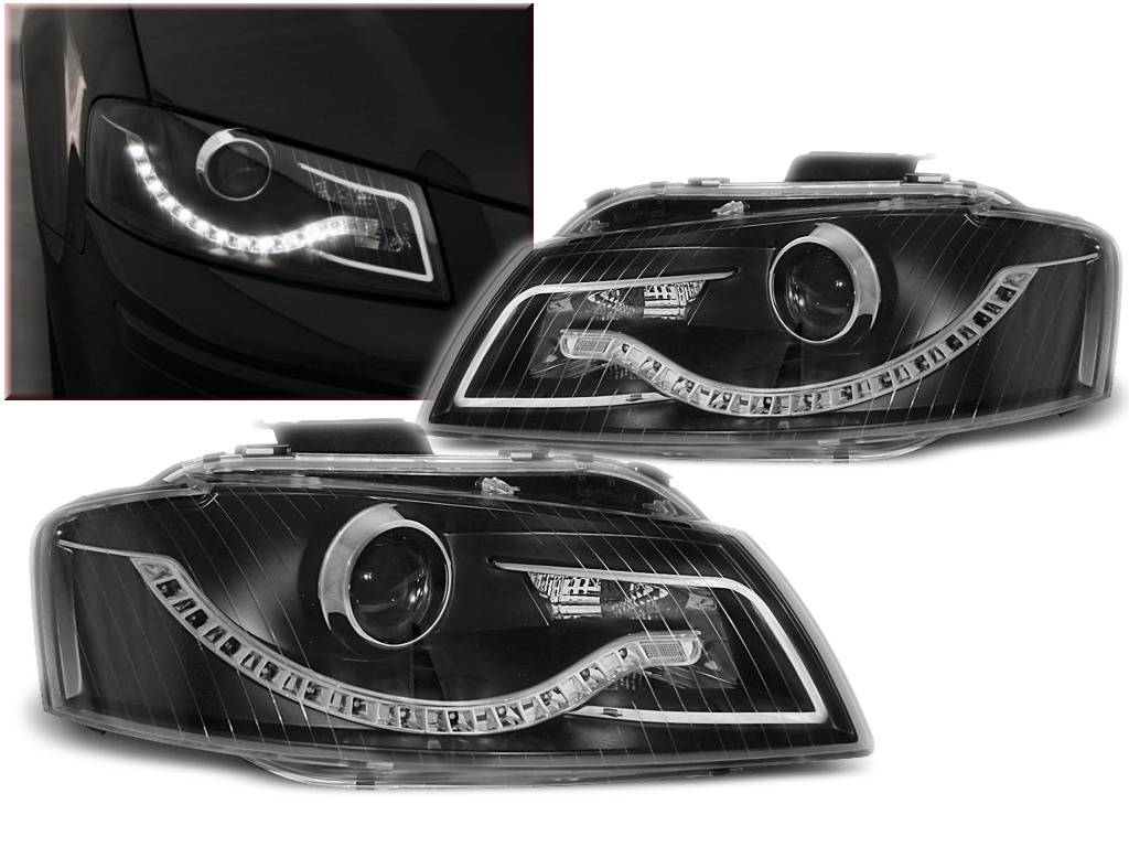 Lampy Reflektory AUDI A3 8P Od 2003 Do 2008 DAYLIGHT BLACK GRATIS  ŻARÓWKI