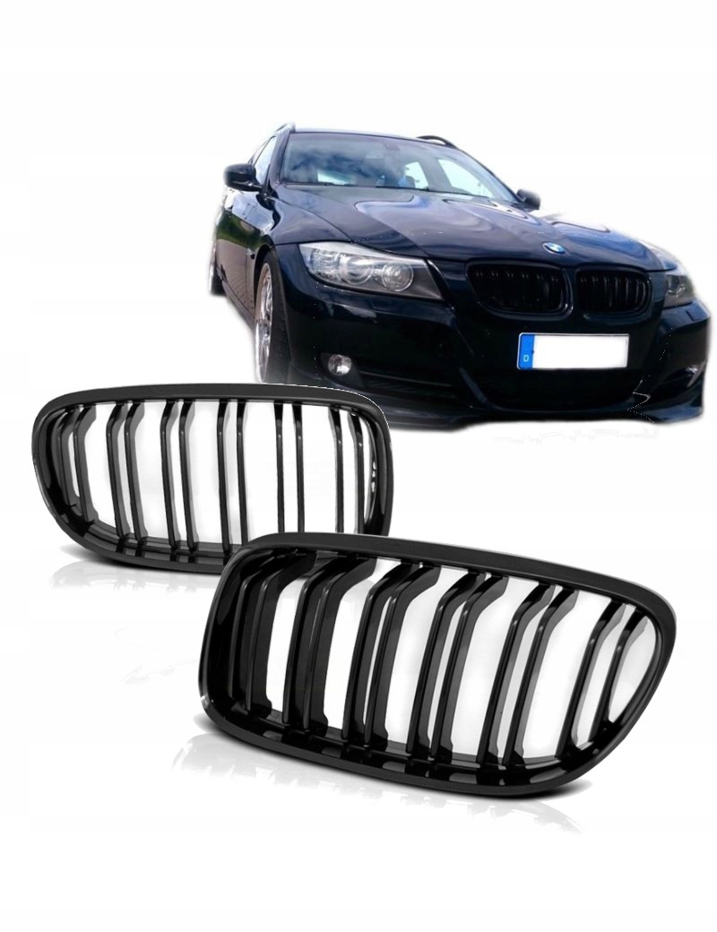 GRILL NERKI BMW E90 E91 09-11 BLACK POŁYSK DOUBLE