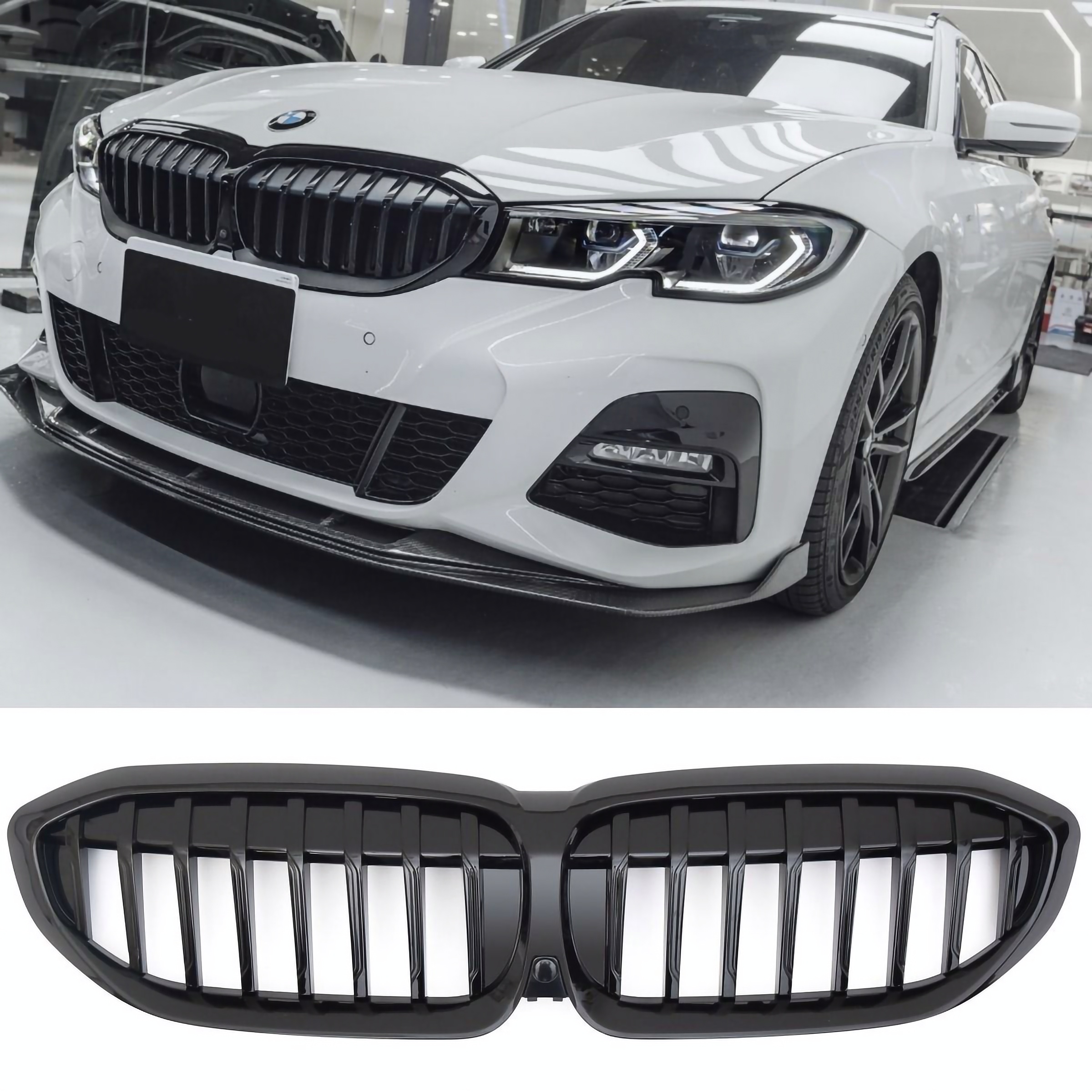 GRILL NERKI DO BMW 3 G20 G21 Od 2019 Do 2022 Roku BLACK POŁYSK Park Assist