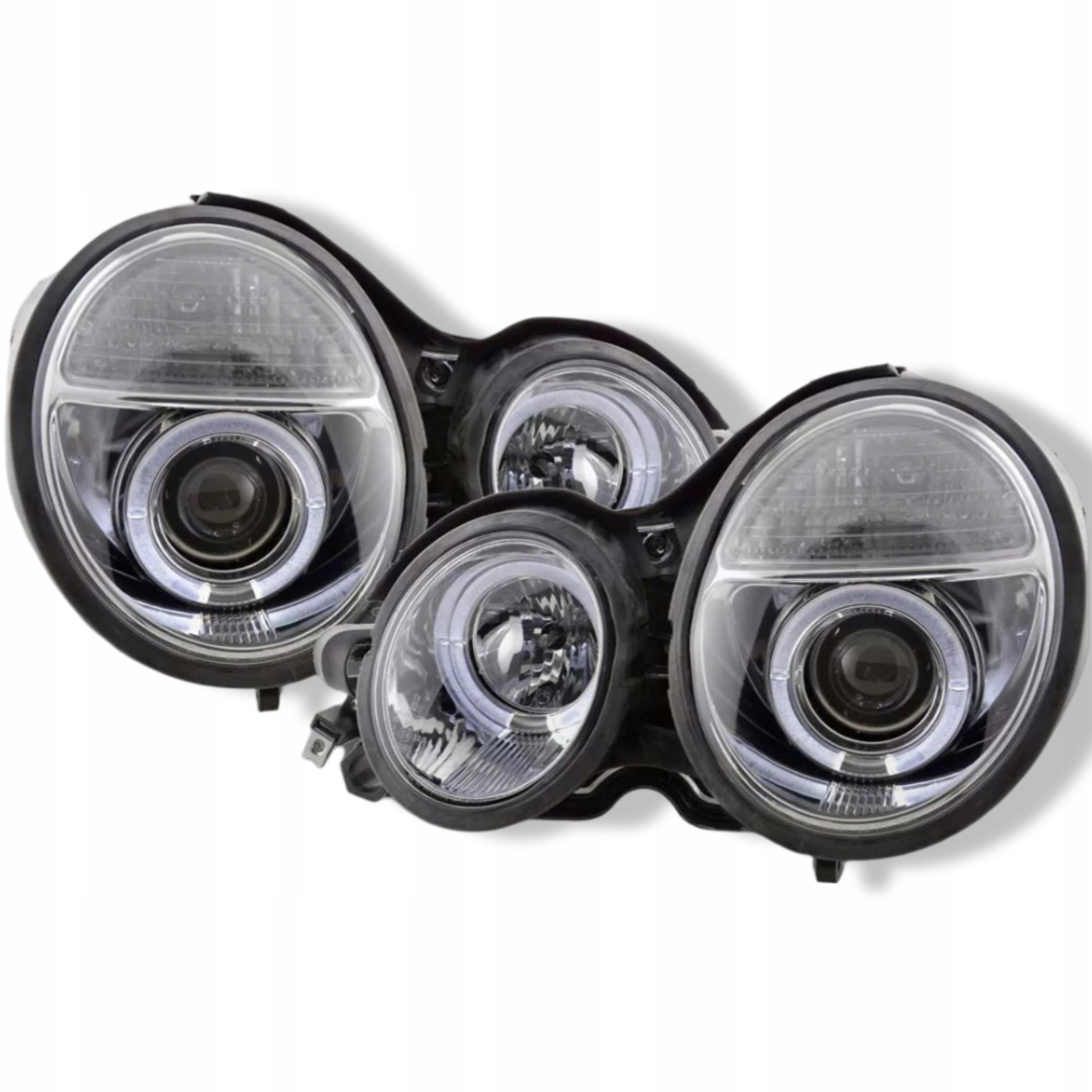 Nowe LAMPY Reflektory Do MERCEDES E KLASA W210 Od 1999 Do 2002 RINGI LED
