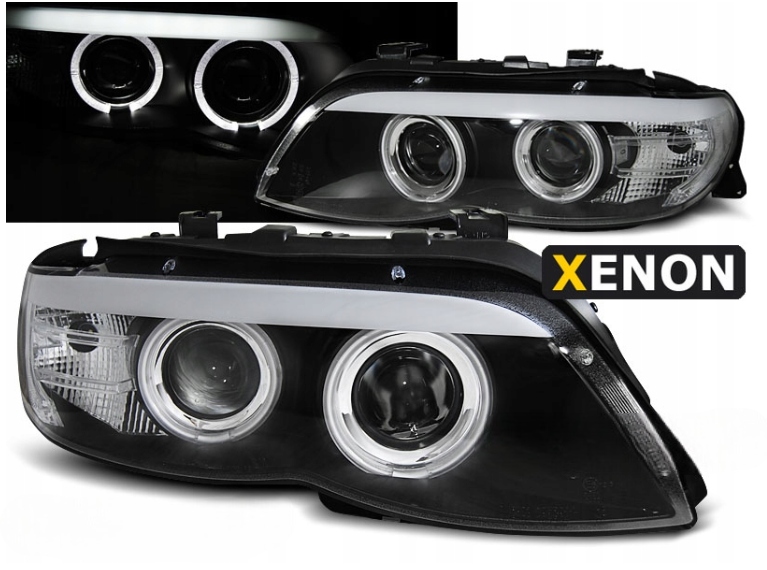 LAMPY REFLEKTORY DO BMW X5 E53 OD 2003 DO 2006 BLACK RINGI XENON