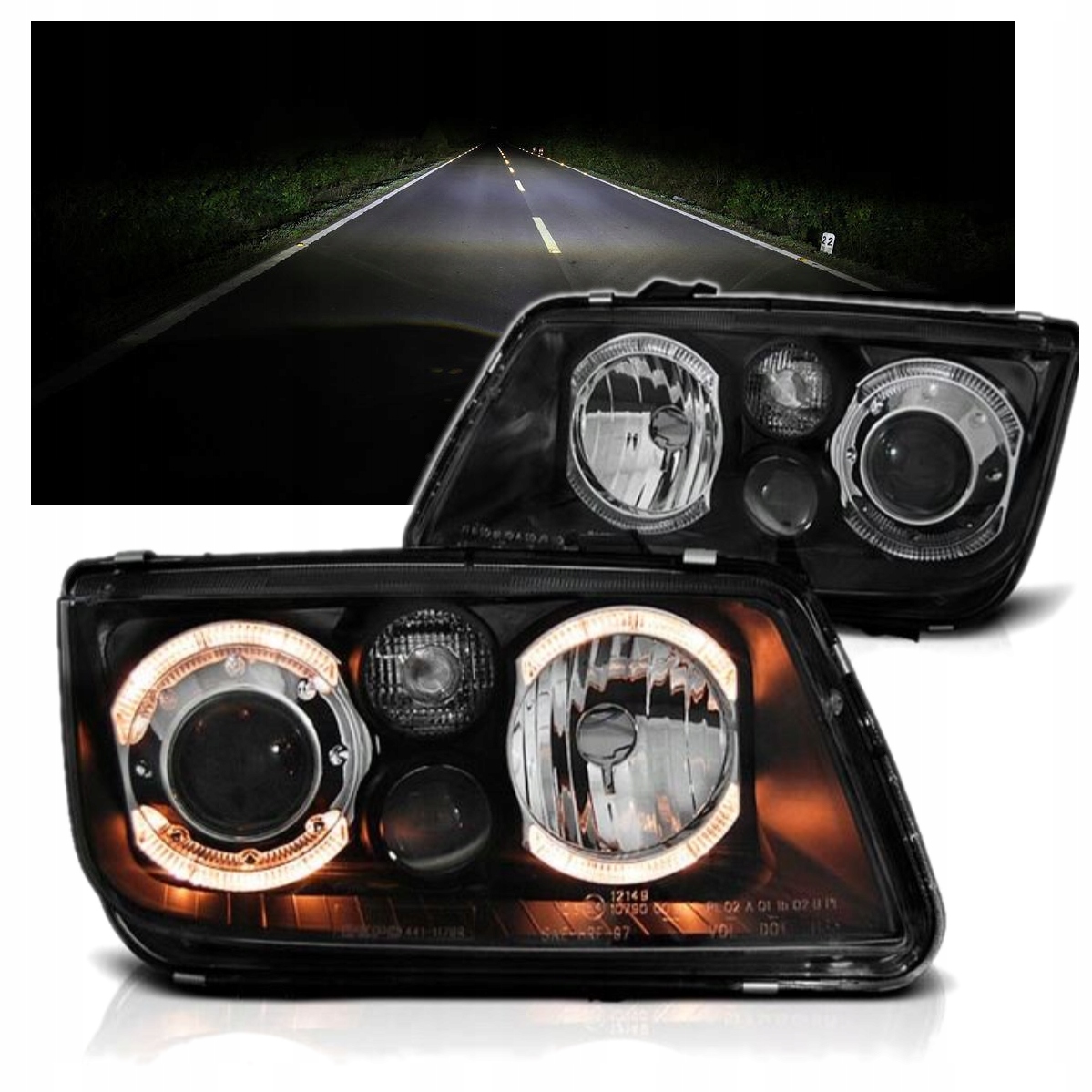 LAMPY Reflektory VW BORA Od 1998 Do 2005 RINGI ANGEL EYES DEPO HALOGEN NOWE