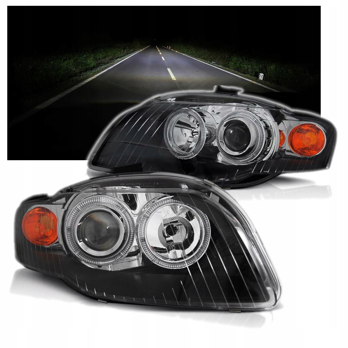 SUPER LAMPY Reflektory Do AUDI A4 B7 Od 2004 Do 2008 RINGI DEPO + SILNICZKI