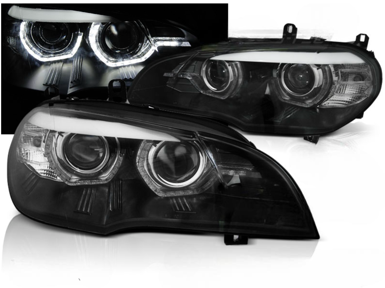 LAMPY Reflektory Do BMW X5 E70 Od 2007 Do 2010 Roku RINGI LED 3D XENON