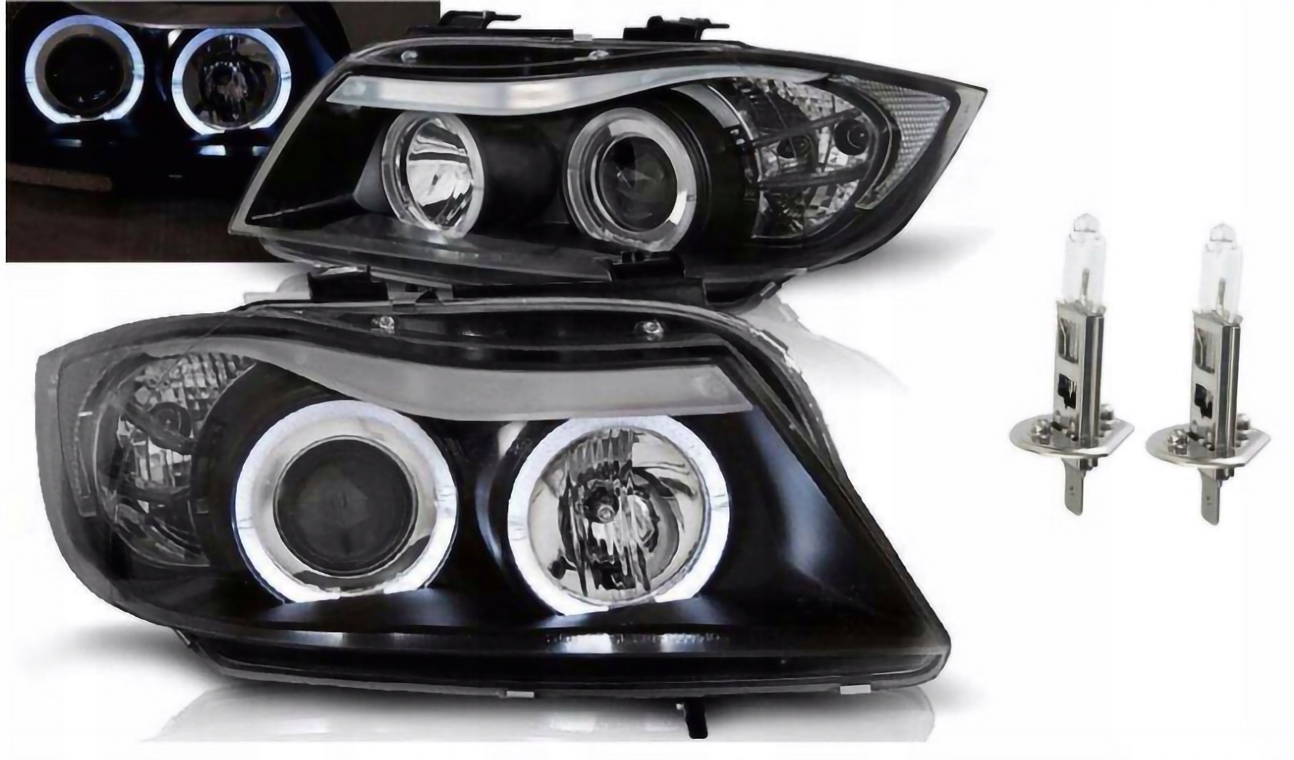 Lampy Reflektory BMW E90/E91 Od 2005 Do 2008 Ringi LED GRATIS ŻARÓWKI H1