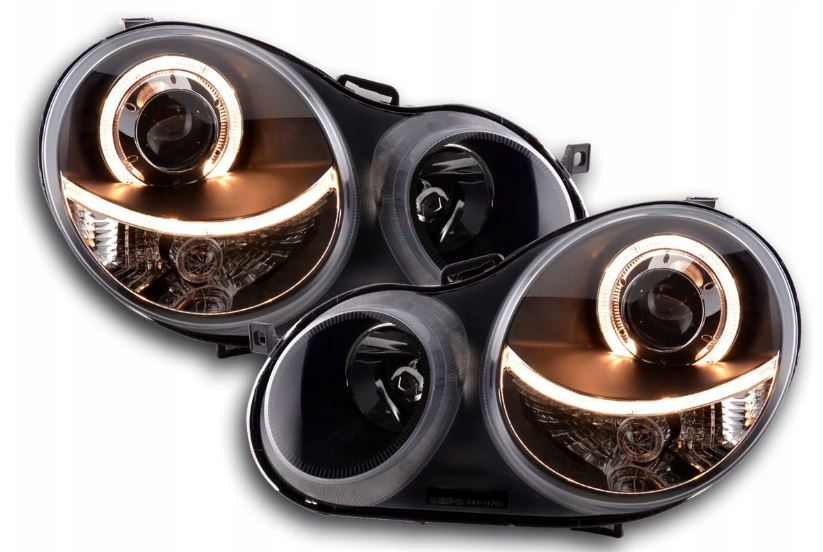 LAMPY Reflektory Do Twojego VW POLO 9N 2001-2005 RINGI BLACK DEPO Soczewki