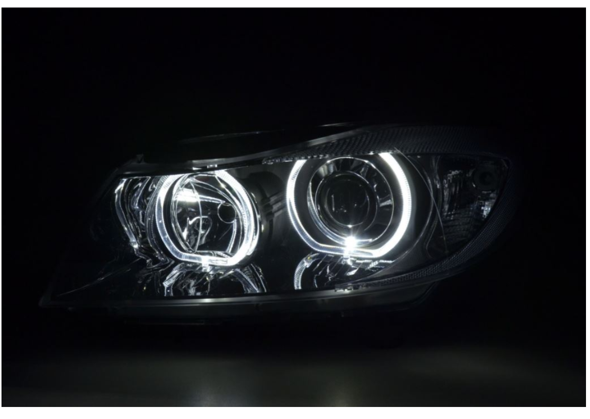 Reflektory BMW E90 E91 2005-2011 BIAŁE Ringi LED H7 DEPO - Oryginalne Lampy