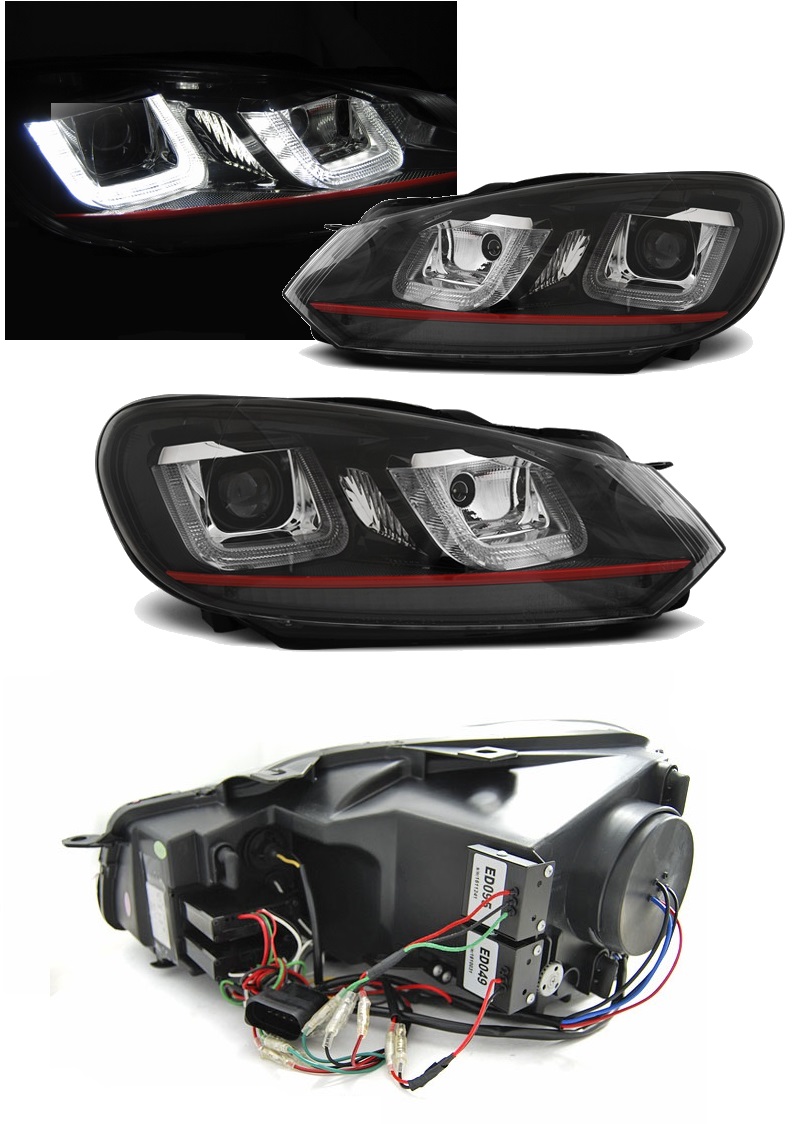 Lampy Reflektory VW GOLF VI 6 08-12 U-TYPE DRL RED