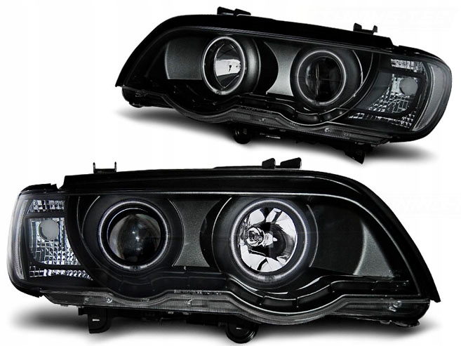 LAMPY RELEKTORY DO BMW X5 E53 OD 1999 Do 2003 XENON D2S RINGI CCFL BLACK