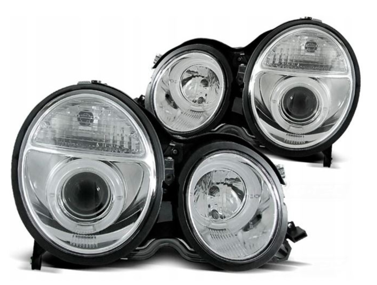 Nowe LAMPY Reflektory Do MERCEDES E KLASA W210 Od 1999 Do 2002 RINGI LED