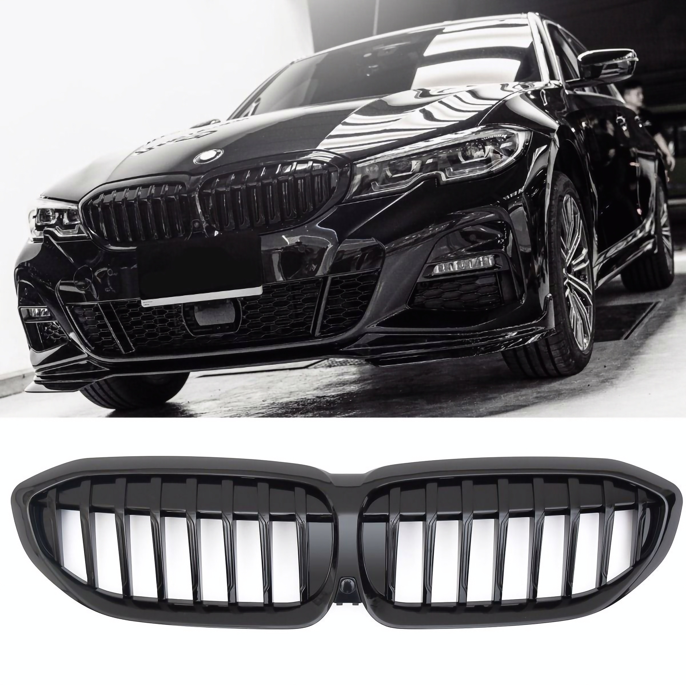 GRILL NERKI DO BMW 3 G20 G21 Od 2019 Do 2022 Roku BLACK POŁYSK Park Assist