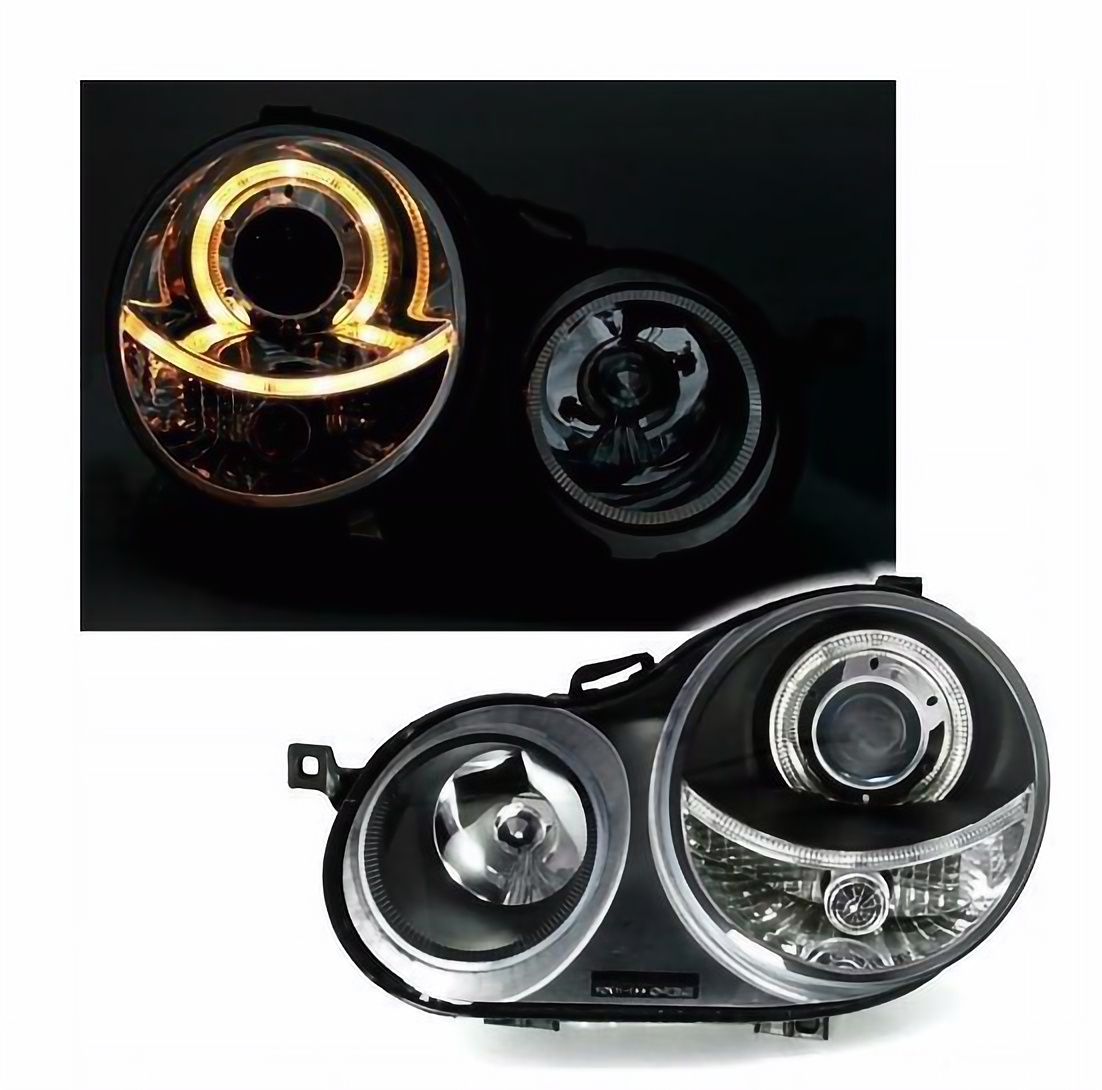 LAMPY Reflektory Do Twojego VW POLO 9N 2001-2005 RINGI BLACK DEPO Soczewki