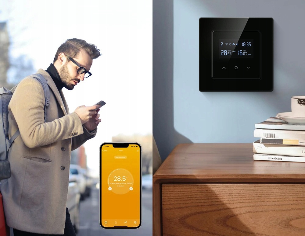 Inteligentny Termostat Zwierny Piec Bojler 3A Czarny ZigBee TUYA PSMART