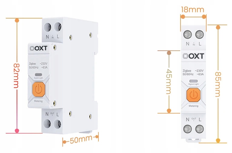 Sterownik Licznik 63A 19mm 1P Pomiar Temperatura DIN ZigBee TUYA OXT