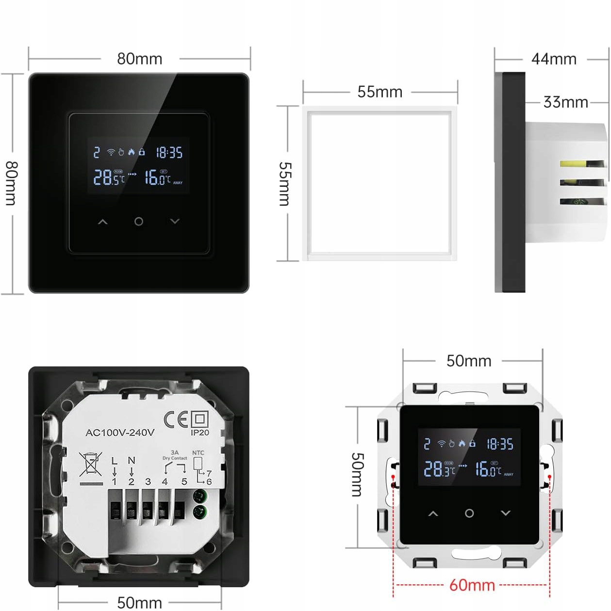 Inteligentny Termostat Zwierny Piec Bojler 3A Czarny ZigBee TUYA PSMART