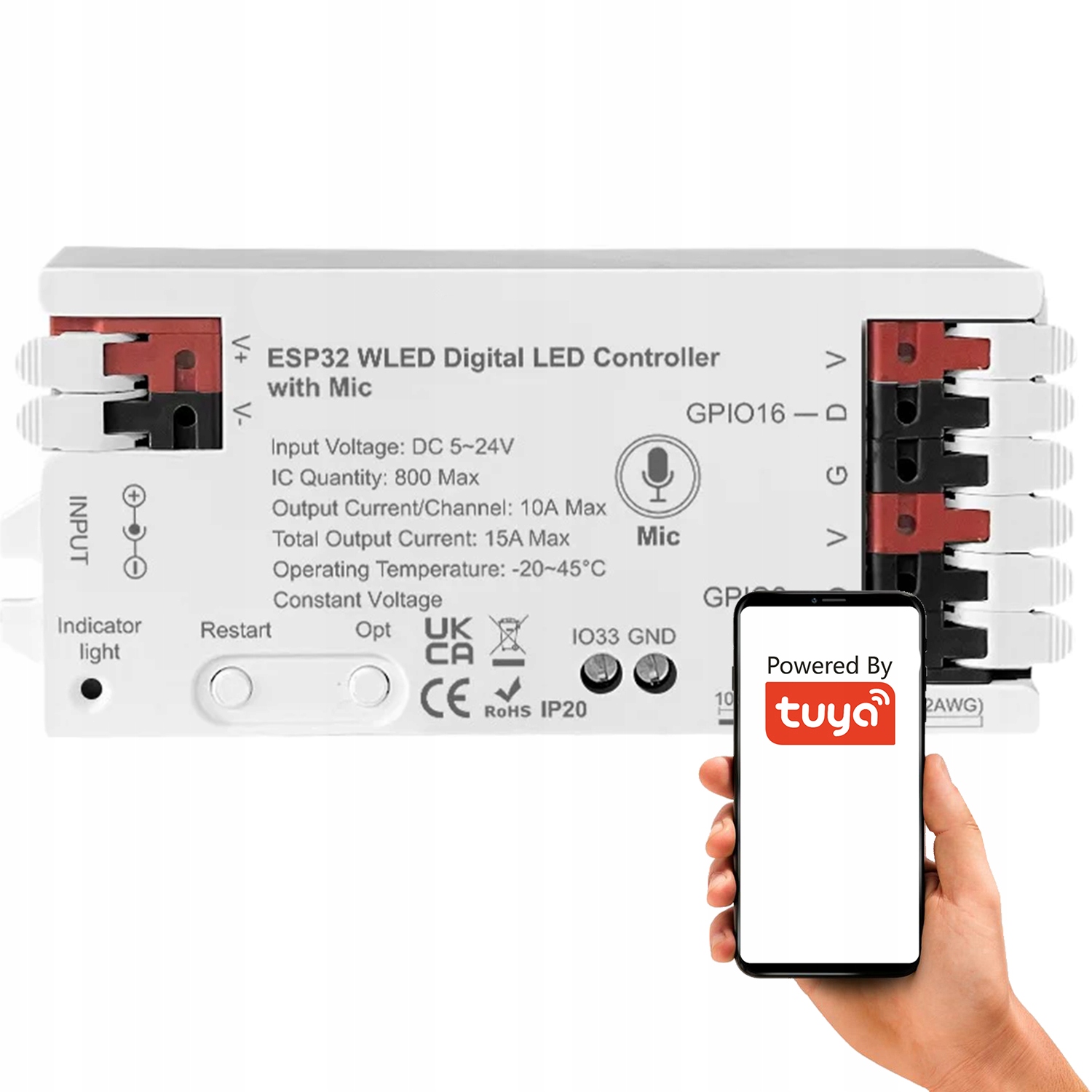 Kontroler WLED RGBIC ESP32 5~24V 15A WiFi Mikrofonem GLEDOPTO