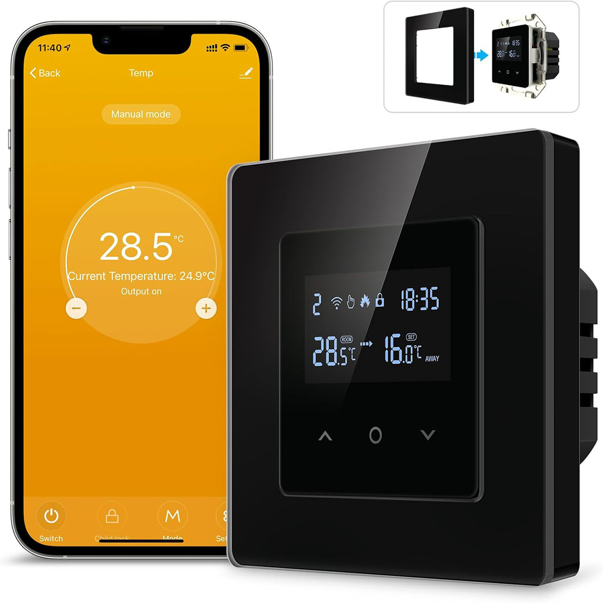 Inteligentny Termostat Zwierny Piec Bojler 3A Czarny ZigBee TUYA PSMART