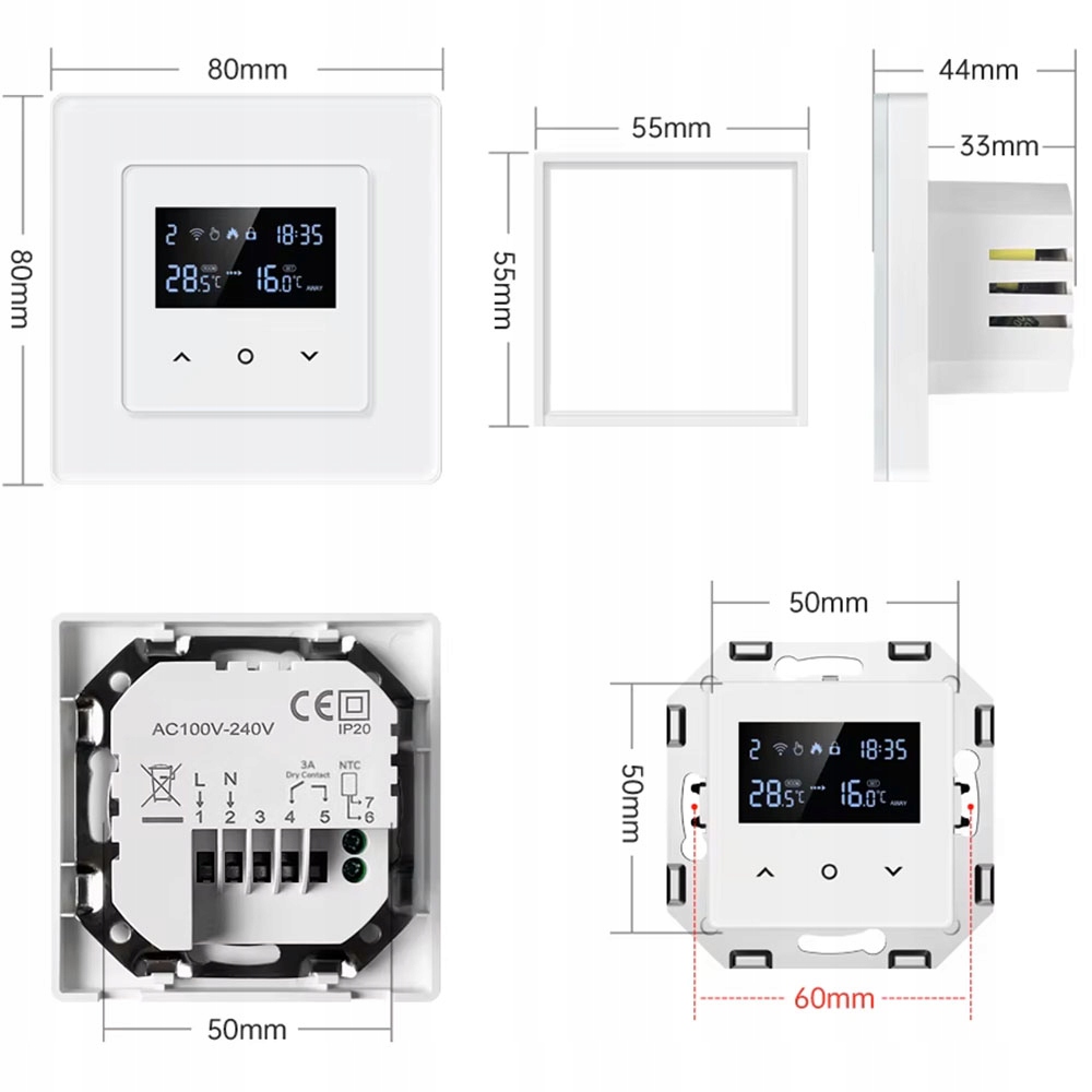 Inteligentny Termostat Zwierny Piec Bojler 3A Biały ZigBee TUYA PSMART