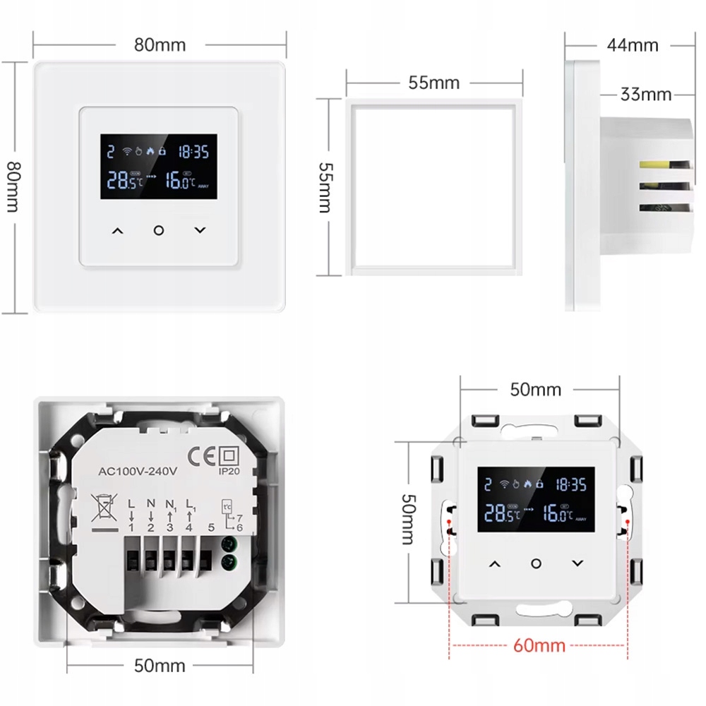 Inteligentny Termostat Obciążalny Ogrzewanie 16A Biały WiFi TUYA PSMART
