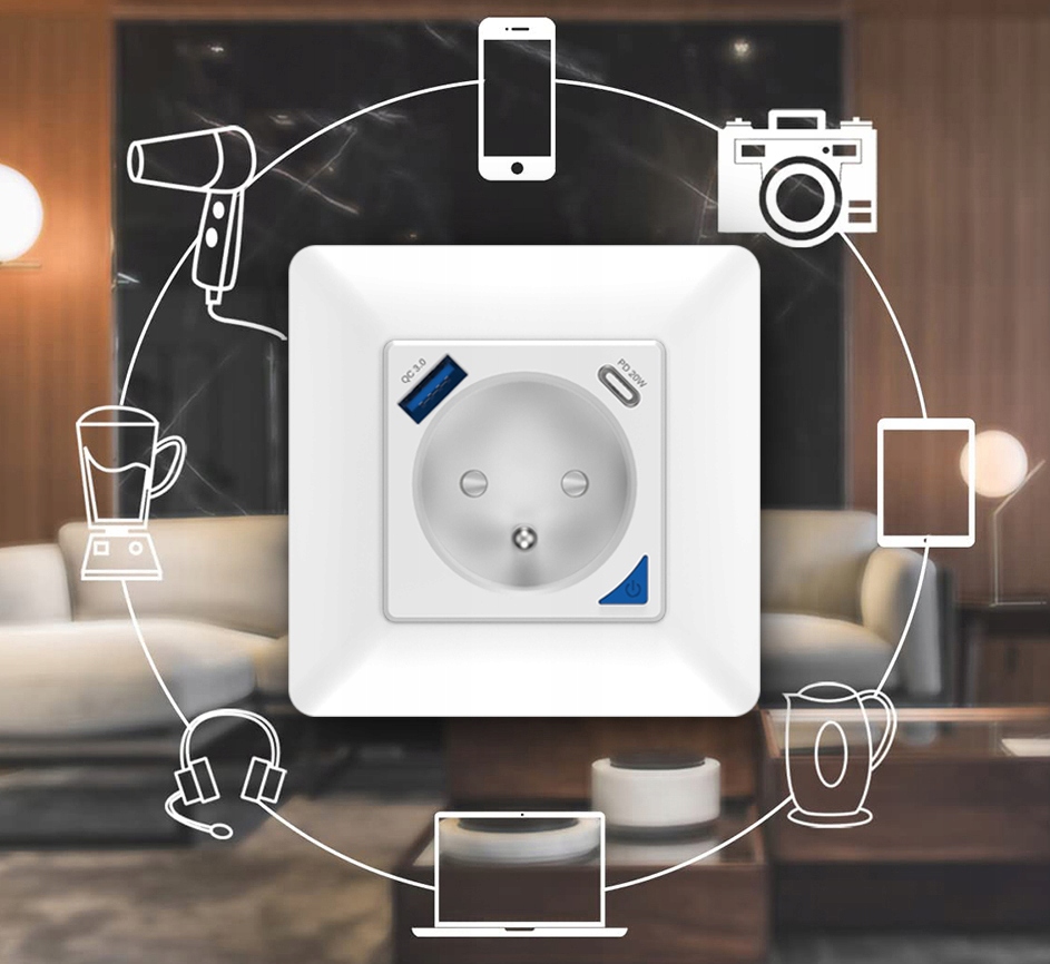 Inteligentne gniazdo z pomiarem prądu USB ZigBee TUYA PSMART białe