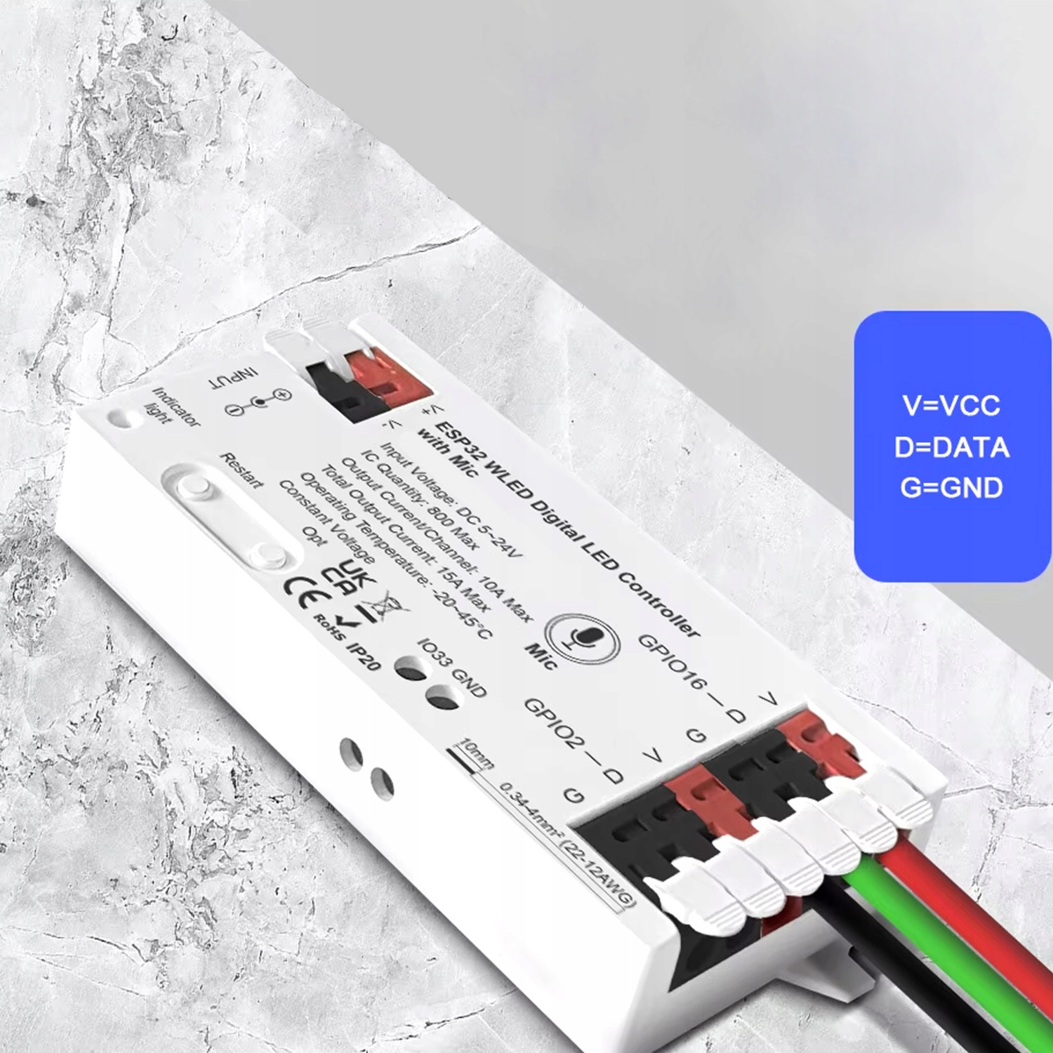 Kontroler WLED RGBIC ESP32 5~24V 15A WiFi Mikrofonem GLEDOPTO