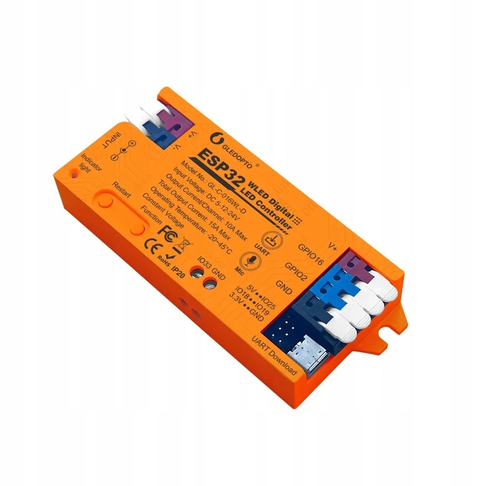 Kontroler LED RGBIC ESP32 5~24V 15A Mikrofon WiFi WLED Home Assistant MQTT