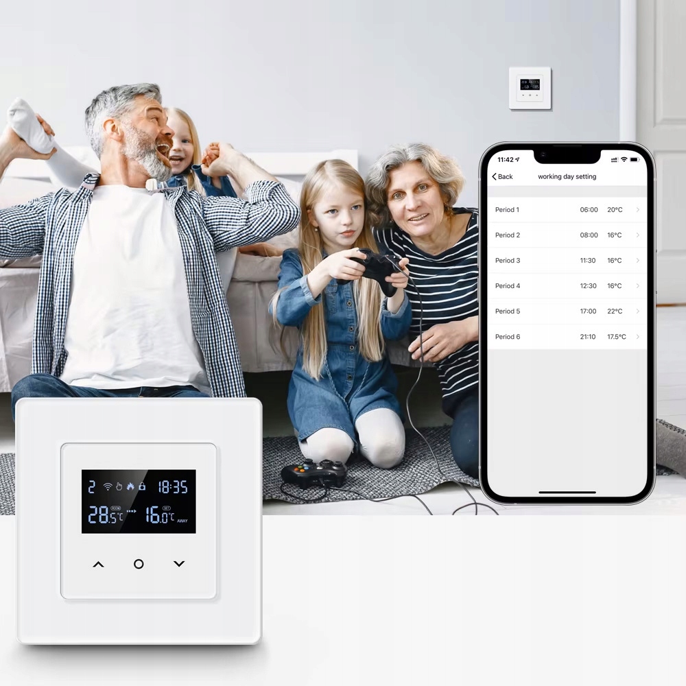 Inteligentny Termostat Obciążalny Ogrzewanie 16A Biały WiFi TUYA PSMART