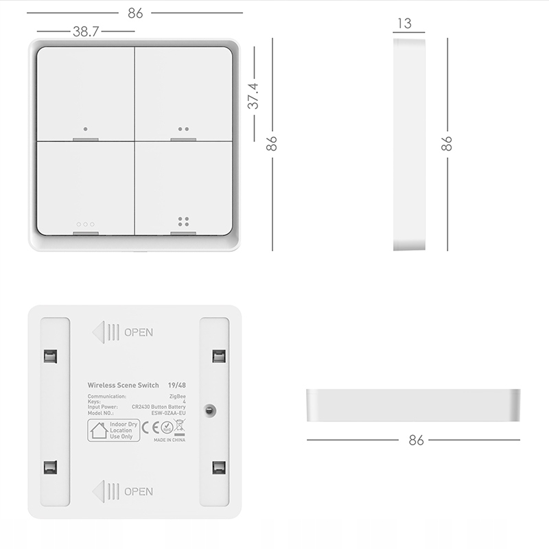 Włącznik Pilot Scen 4 Kanały 12 Program ZigBee TUYA Bezprzewodowy