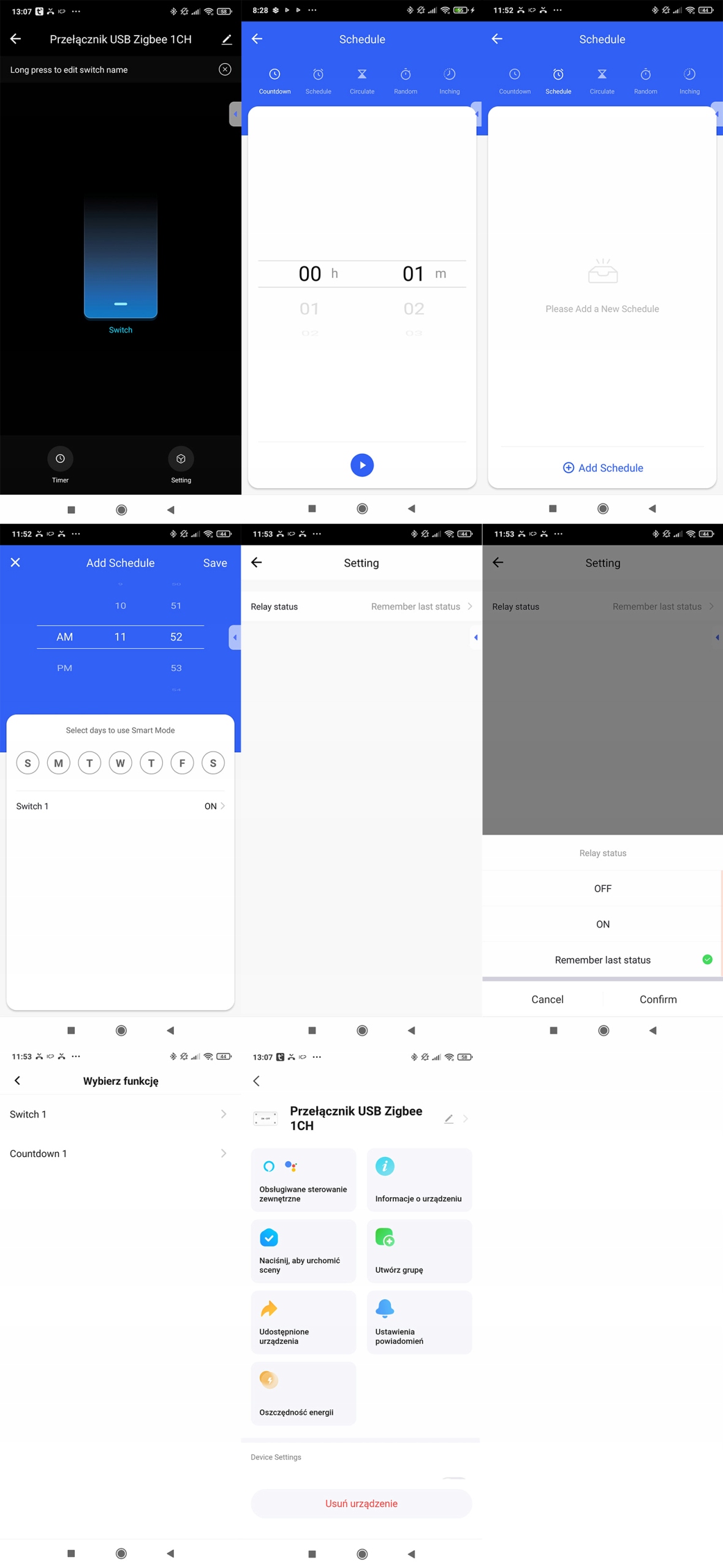 Inteligentny Mini Przełącznik Adapter USB 1 port 5-12V ZigBee TUYA Smart
