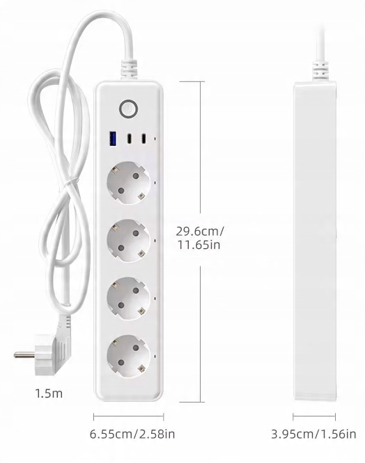 Inteligentna Listwa Zasilająca WiFi TUYA Smart Gniazdko Przedłużacz USB C