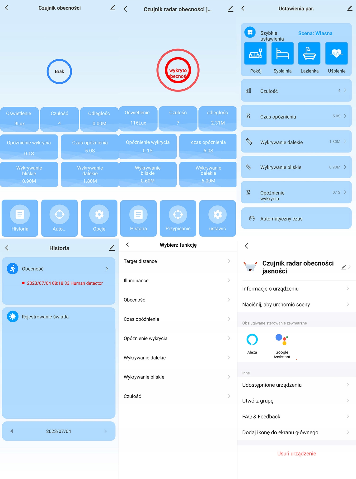 Czujnik Radar Obecności Jasności Oświetlenie 230V WiFi 120° TUYA OXT