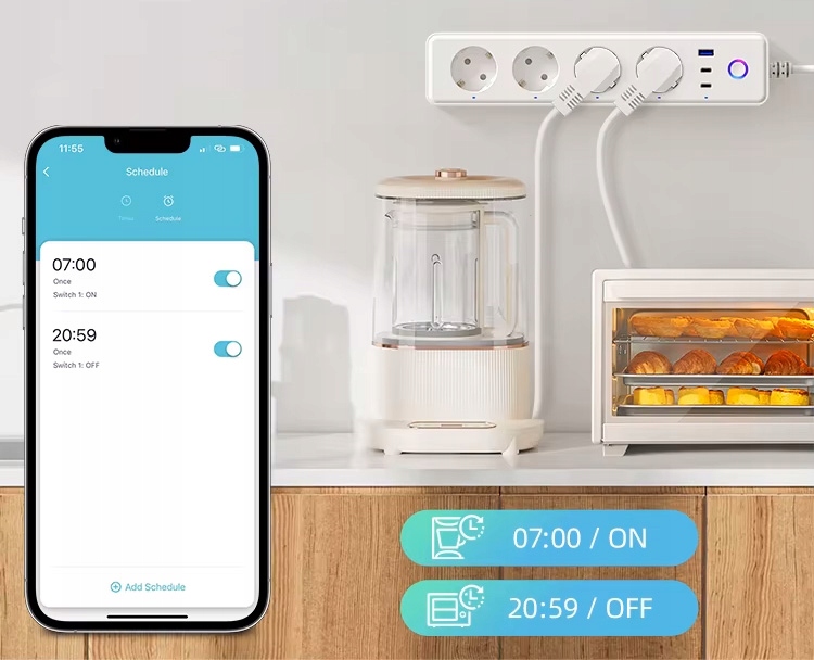 Inteligentna Listwa Zasilająca WiFi TUYA Smart Gniazdko Przedłużacz USB C
