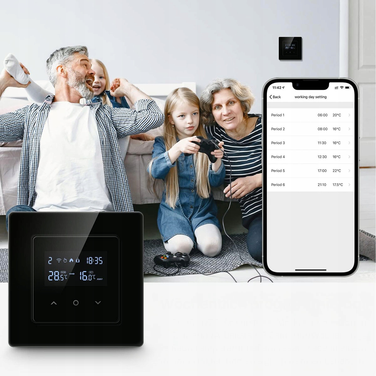 Inteligentny Termostat Zwierny Piec Bojler 3A Czarny ZigBee TUYA PSMART