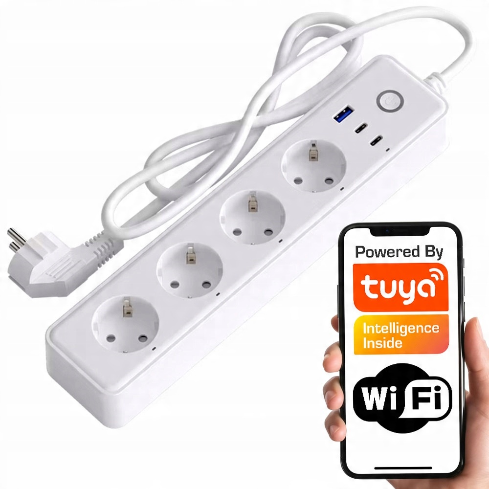Inteligentna Listwa Zasilająca WiFi TUYA Smart Gniazdko Przedłużacz USB C