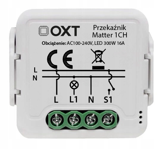 OXT Mini Przekaźnik 1 Obwód Matter WiFi HomeKit Google Home Alexa TUYA