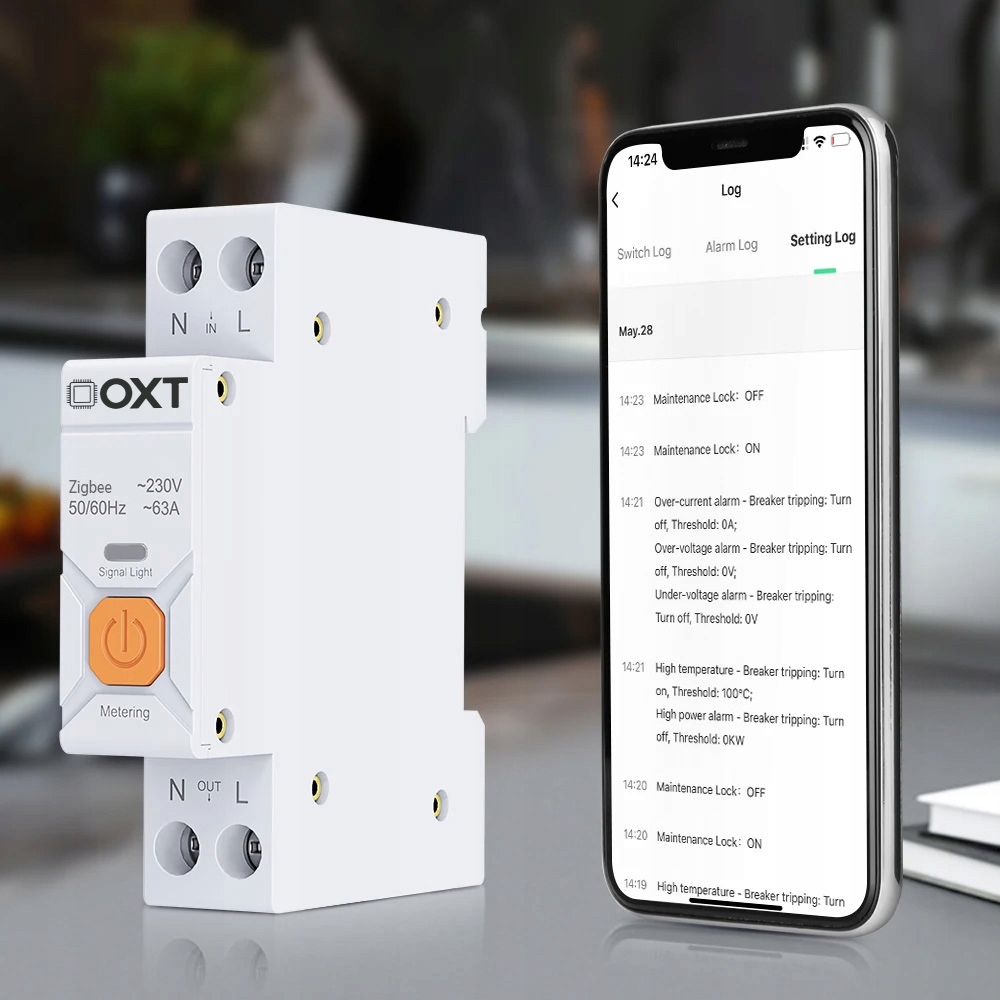 Sterownik Licznik 63A 19mm 1P Pomiar Temperatura DIN ZigBee TUYA OXT