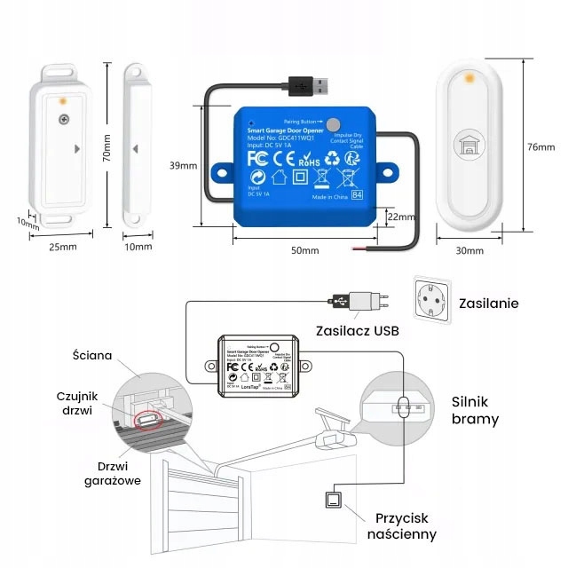 Sterownik bramy garażu z sensorem WiFi TUYA RF Smart Life + pilot RF