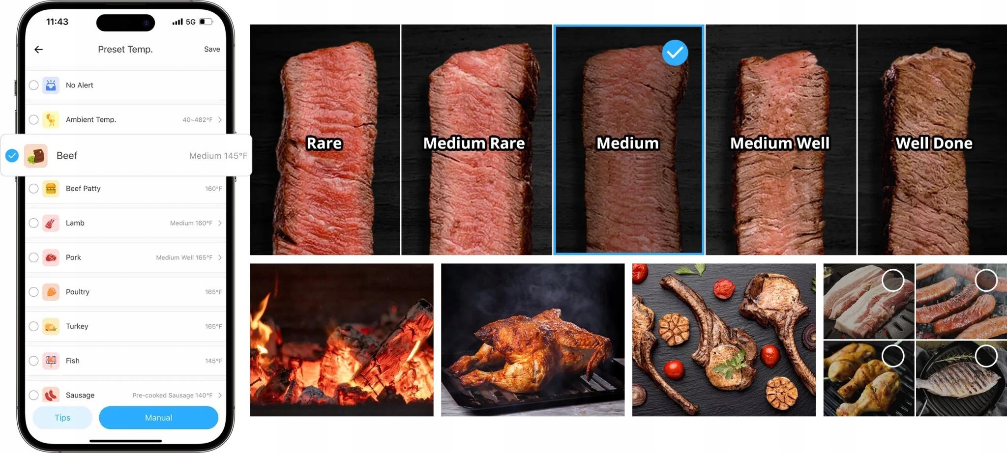 SONOFF Termometr Do Mięsa BBQ BMT01 Pomiar Od 0 Do 300 Stopni Bluetooth