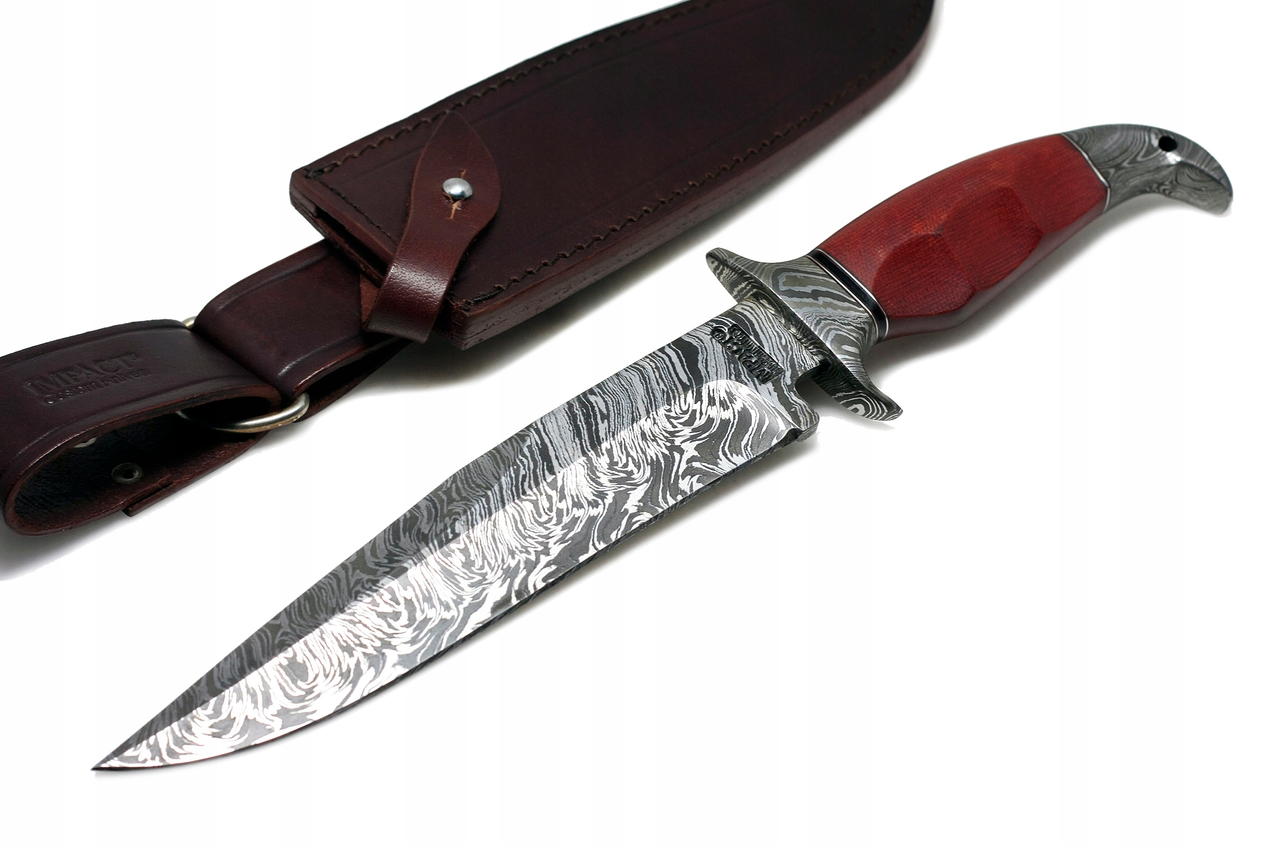 Nóż myśliwski BOWIE ręcznie wykonany stal DAMASCEŃSKA Damast ETUI Micarta