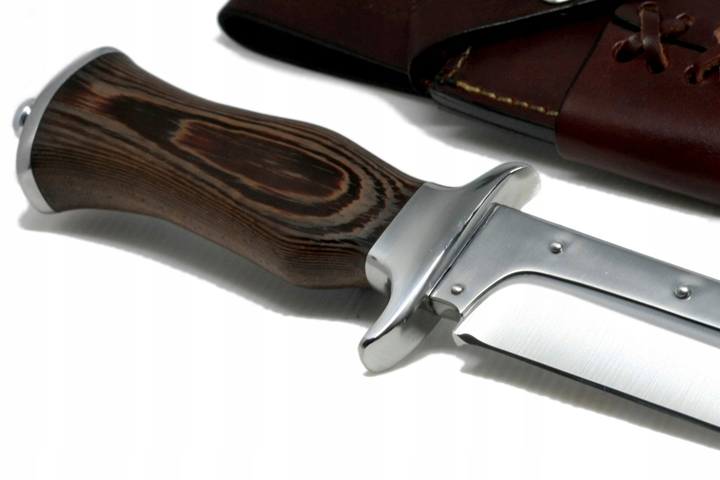 Nóż myśliwski BOWIE ręcznie wykonany stal D2 drewno WENGE skórzane etui