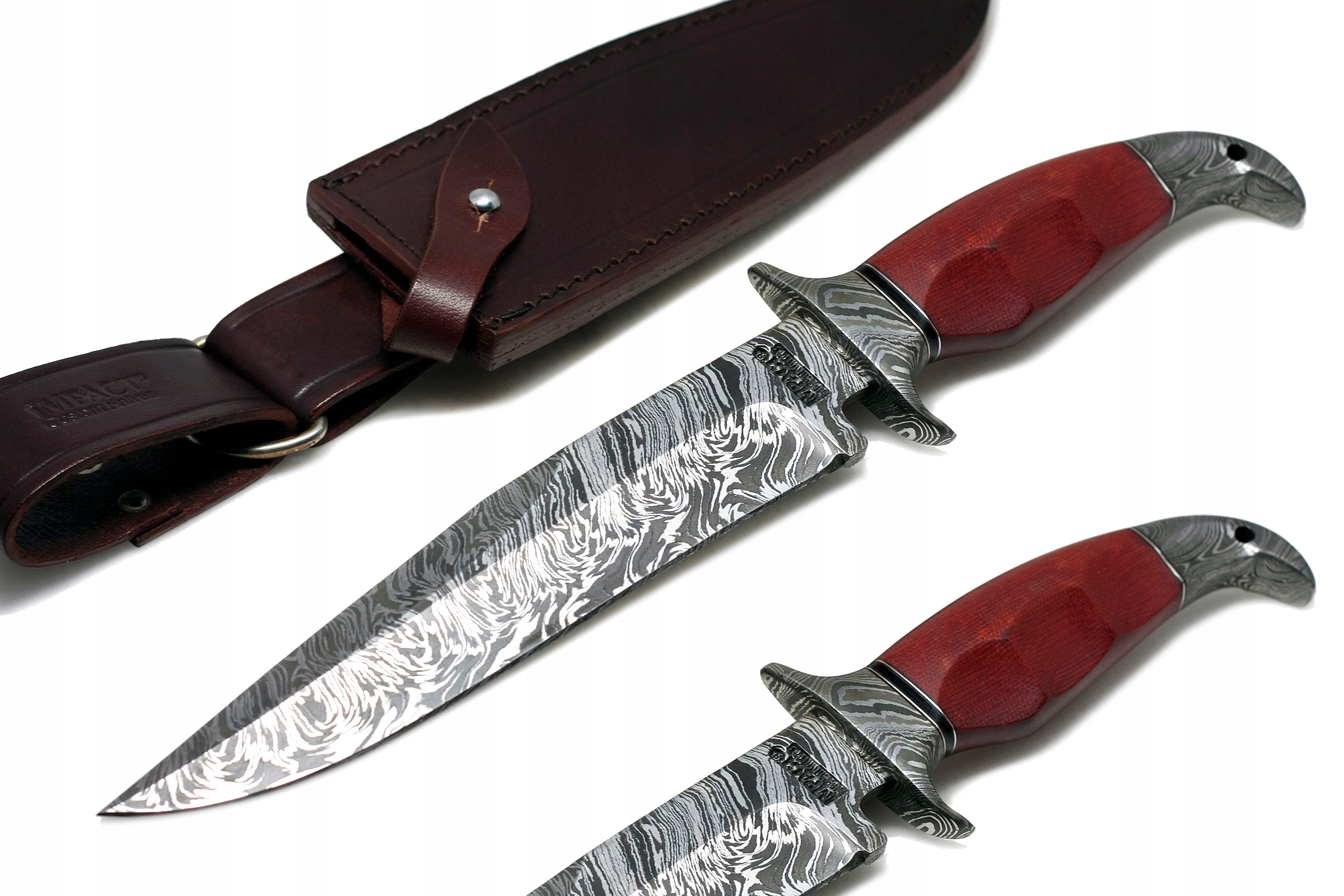 Nóż myśliwski BOWIE ręcznie wykonany stal DAMASCEŃSKA Damast ETUI Micarta