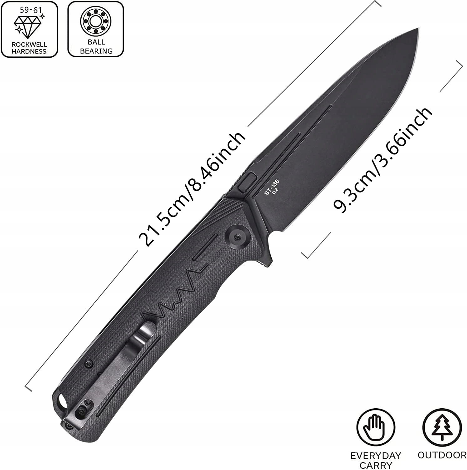 Nóż składany stal D2 EDC survival flipper ST136-BK